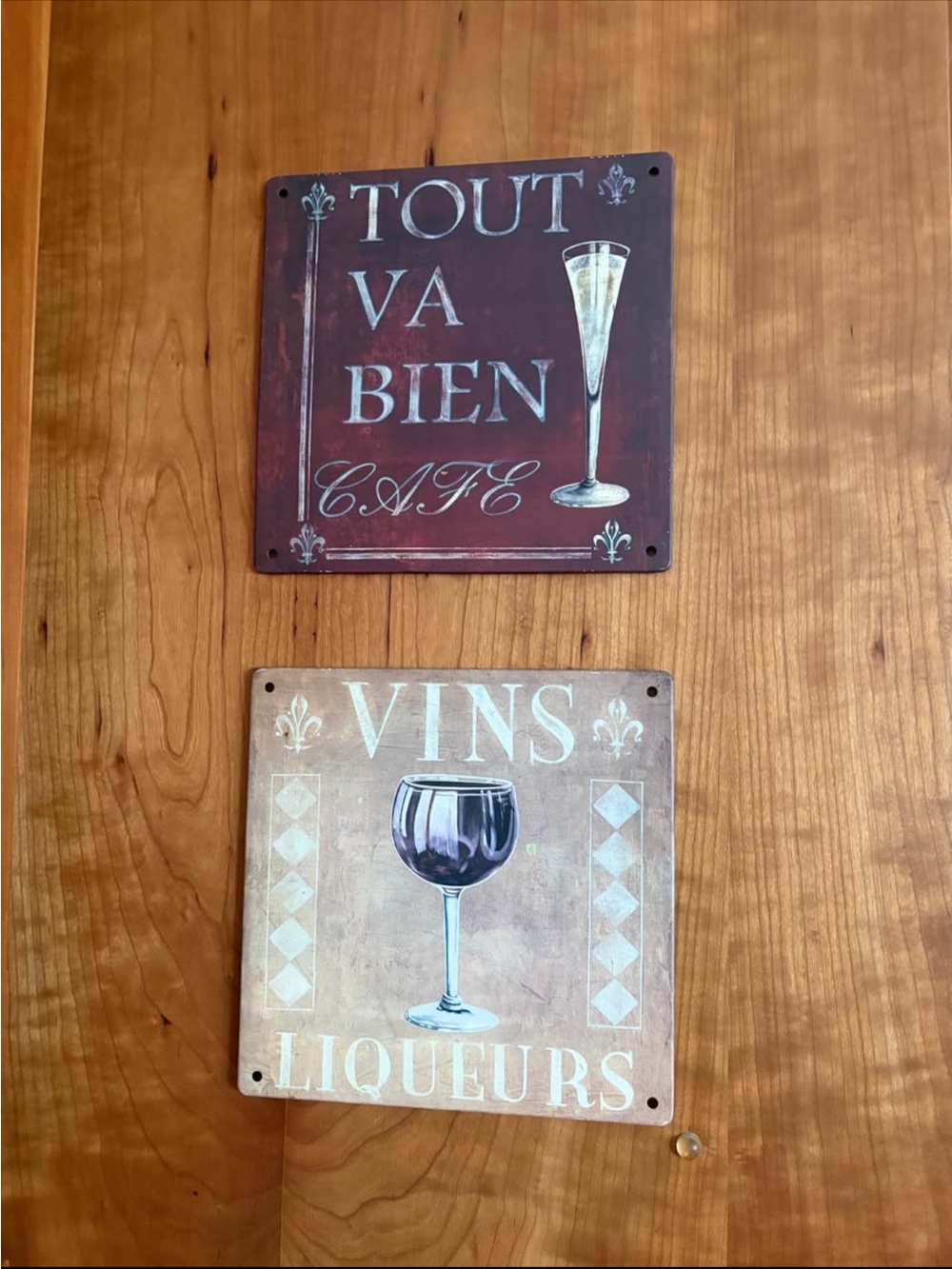 Set of 2 French Cafe Wall Plaques - Red & Tan